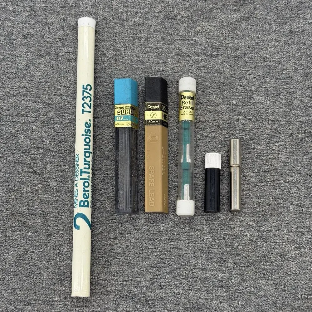Vintage Berol Turquoise Pentel Mechanical Pencil Lead Refills Eraser Lot